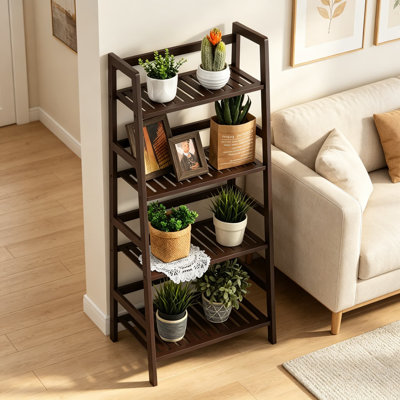 4-Tier Ladder Shelf, Multifunctional Bamboo Bookcase and Plant Stand, Display Rack for Living Room, Bathroom, Bedroom, Kitchen