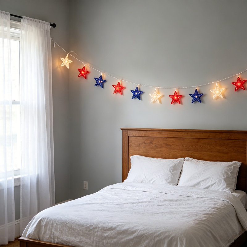 Guirlande de lumières tissées en forme d'étoile en rotin avec lumières en forme de étoile à DEL pour le jour de l'indépendance