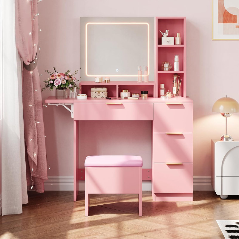 Vanity Desk with Mirror and Lights