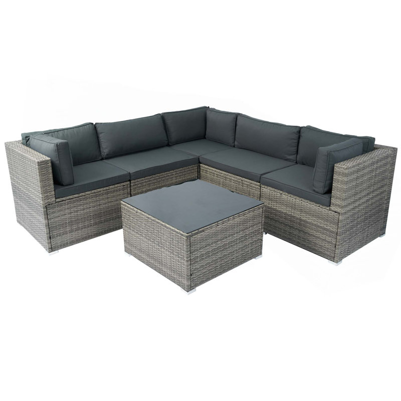 Ensemble de canapé modulaire d'extérieur en rotin 6 pièces PE
