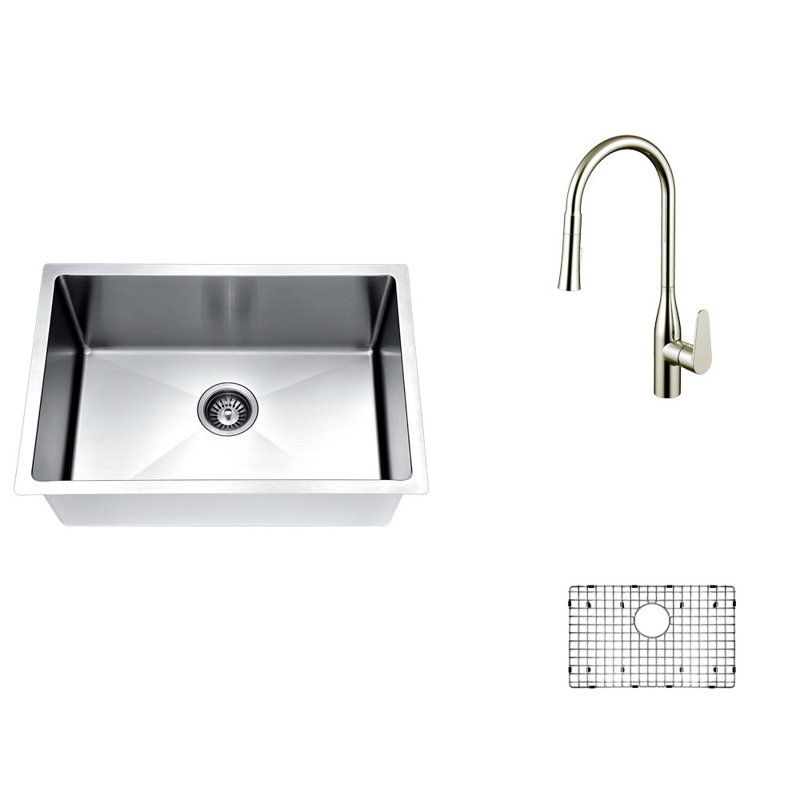 26" x 18" Undermount Single Bowl 304 Stainless Steel Kitchen Sink with Faucet