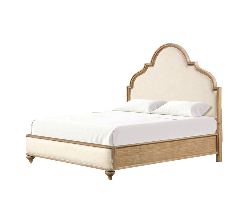 Cadre de lit tapissier d'aspect traditionnel de 1 lit très grand lit en bois massif avec pieds en bois massif
