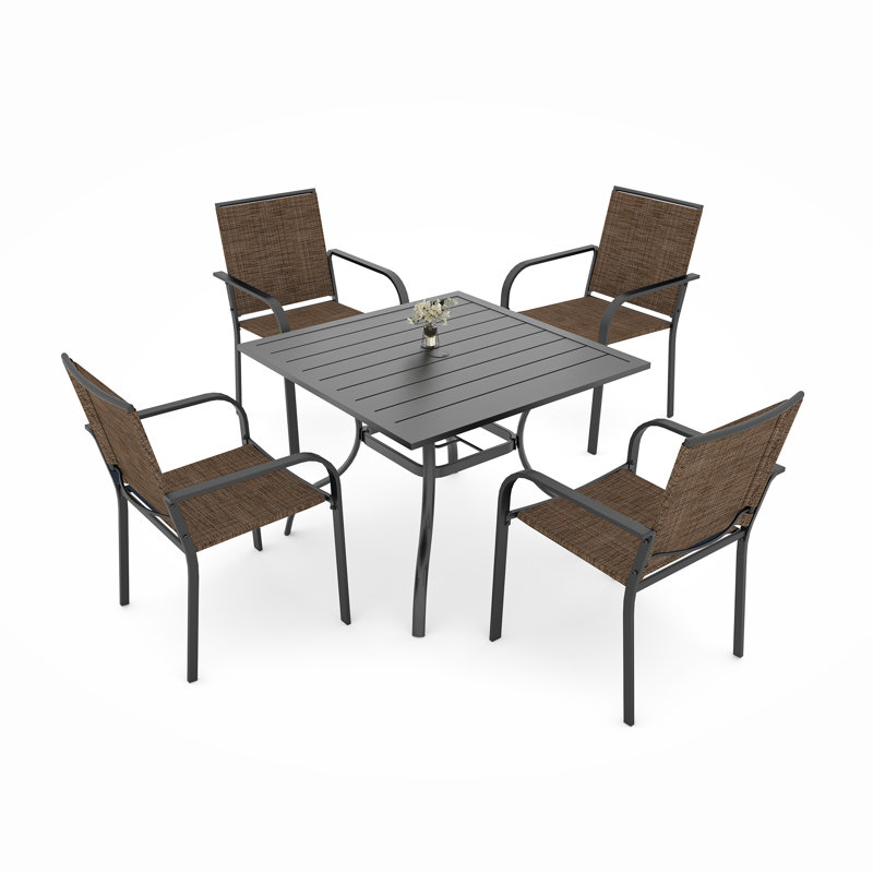 Ensemble repas carré d'extérieur, Brun