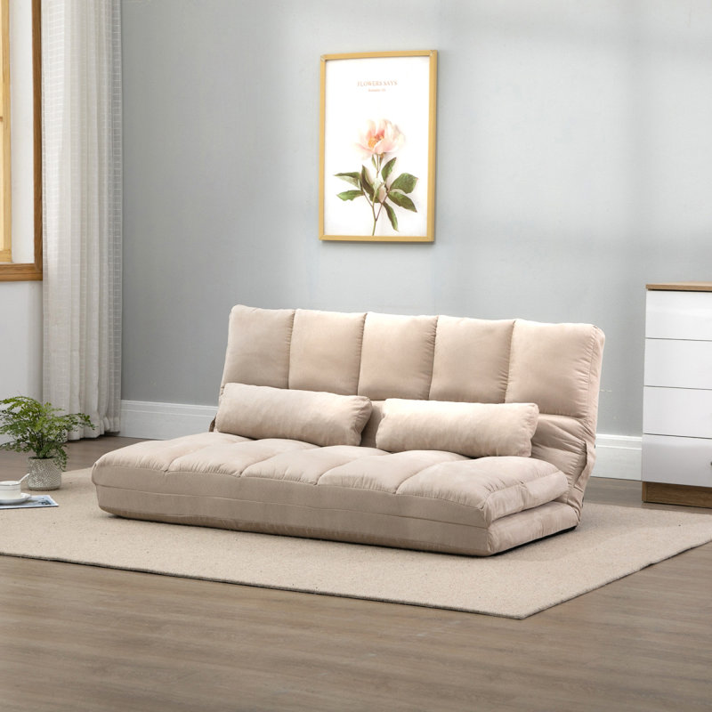 HOMCOM Convertible Floor Sofa Chair, Folding Couch Bed, Guest Chaise Lounge With 2 Pillows, Adjustable Backrest And Headrest, 51.25" L