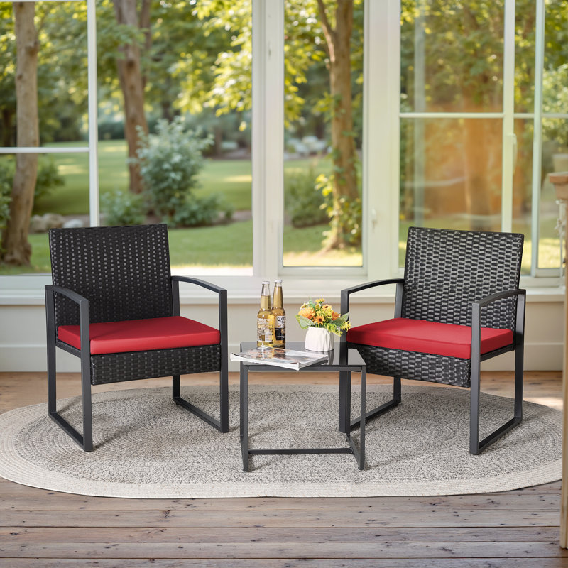 Moncure 2 - Person Patio Conversation Set with Cushions, Red