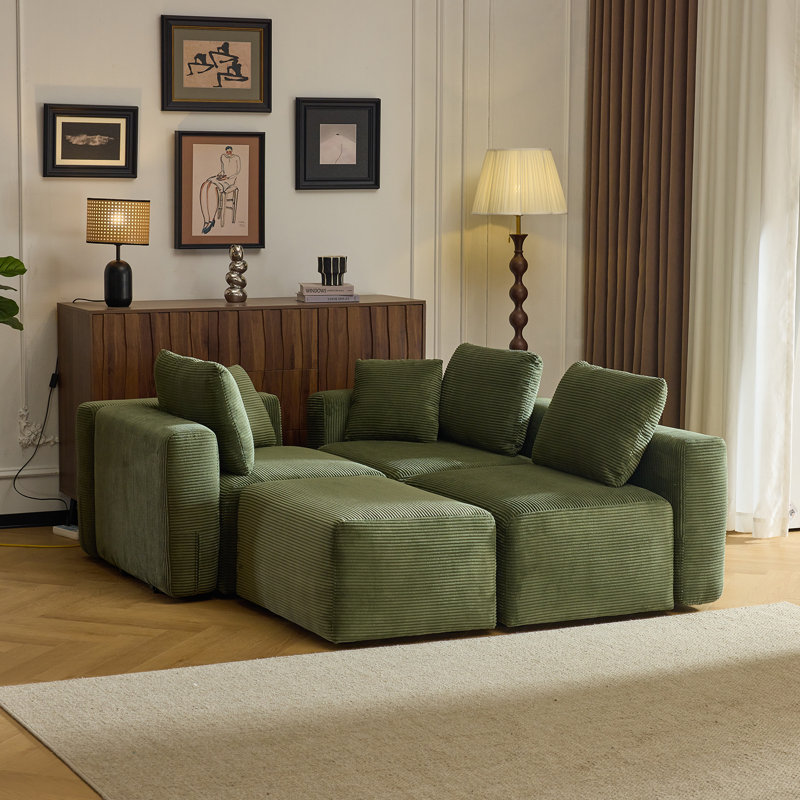 Canapé 110 po en velours côtelé moderne avec coussins moelleux, Vert