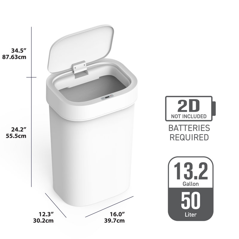 NineStars 1 3 Gallon Automatic Touchless Motion Sensor Trash Can for Kitchen, White, VMS-50-44P