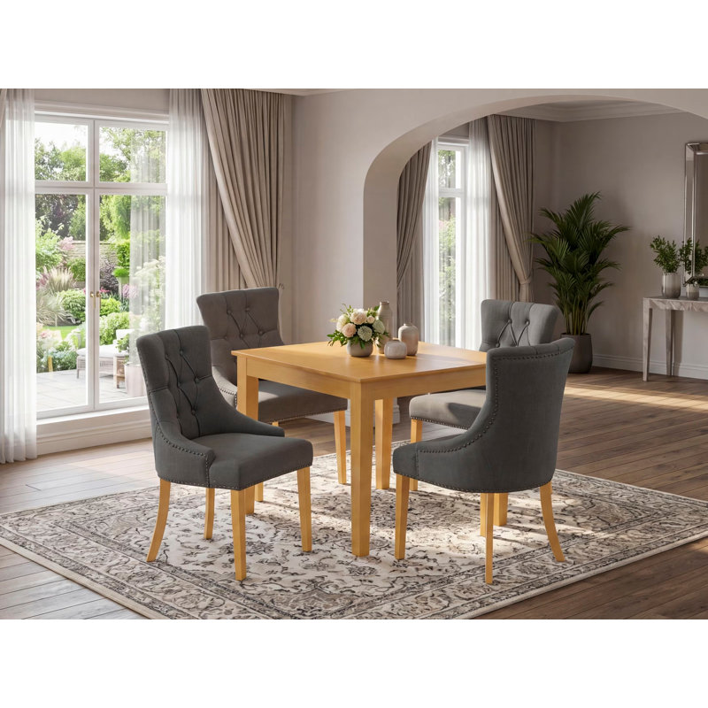 Ensemble de salle à manger 5 pièces comprenant une table de salle à manger carrée et 4 chaises rembourrées en tissu Gotham