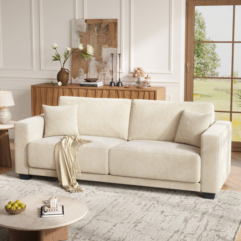 Canapé de 86 pouces avec sièges très profonds surdimensionnés de 86 pouces pour salon, Chenille beige lustré