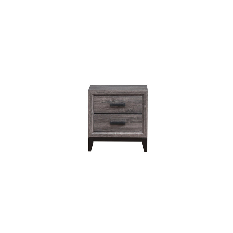  Kate Weathered Foil Grey 2 Drawer Nightstand with Wood Grain and Handle Pulls