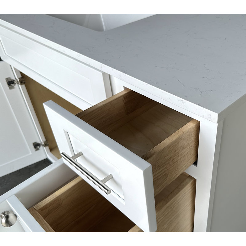 White Shaker Freestanding Bathroom Vanity with Quartz Top