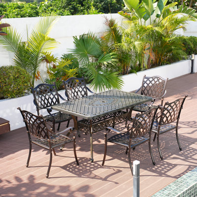 Tovmas 6 - Person Rectangular Outdoor Dining Set with Umbrella Hole