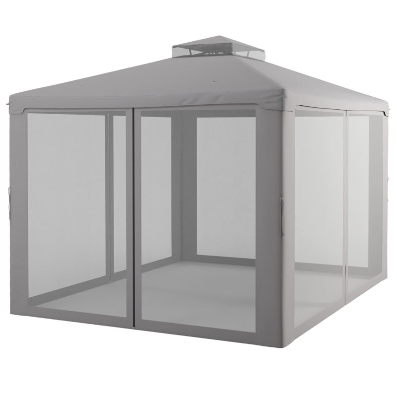 Patio Gazebo, Outdoor Canopy Shelter With 2-Tier Roof And Netting, Steel Frame For Garden, Lawn, Backyard, And Deck, Gray