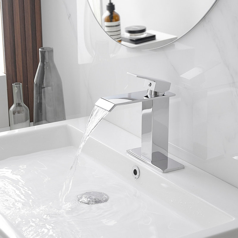 Almeta Single Hole Bathroom Faucet, Chrome, No