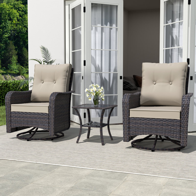 Outdoor Swivel Rocking Chair Set With Table, 2-Piece Patio Lounge Seating Group, All-Weather 360-Degree Rotating Rockers With Removable Cushions