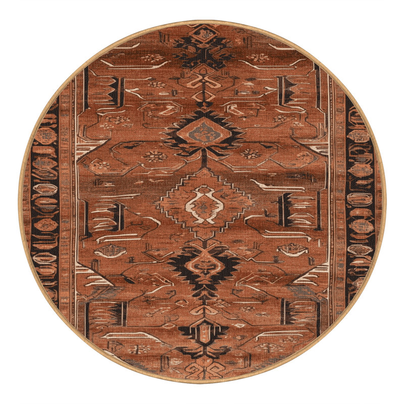 Tapis brun lavable à la machine, Rond 3 pi