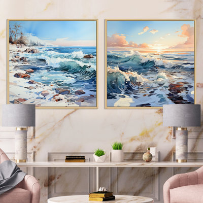Océan paysage d'hiver - ensemble de 2 collages carrés océan