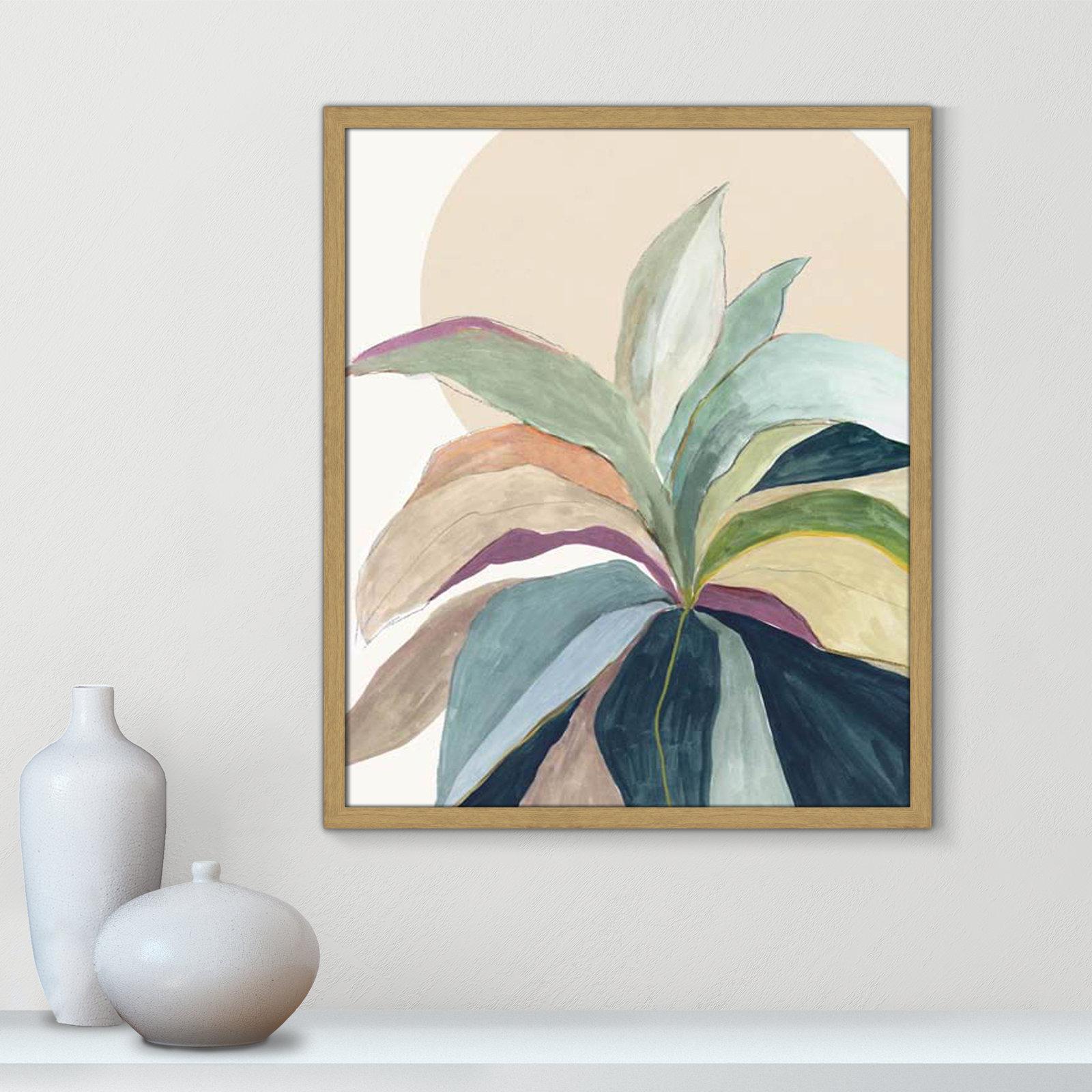 Sunny Bright Leaves II by Asia Jensen, Natural Slim Unmatted Picture Framed, 25.5" H x 21.5" W x 0.75" D