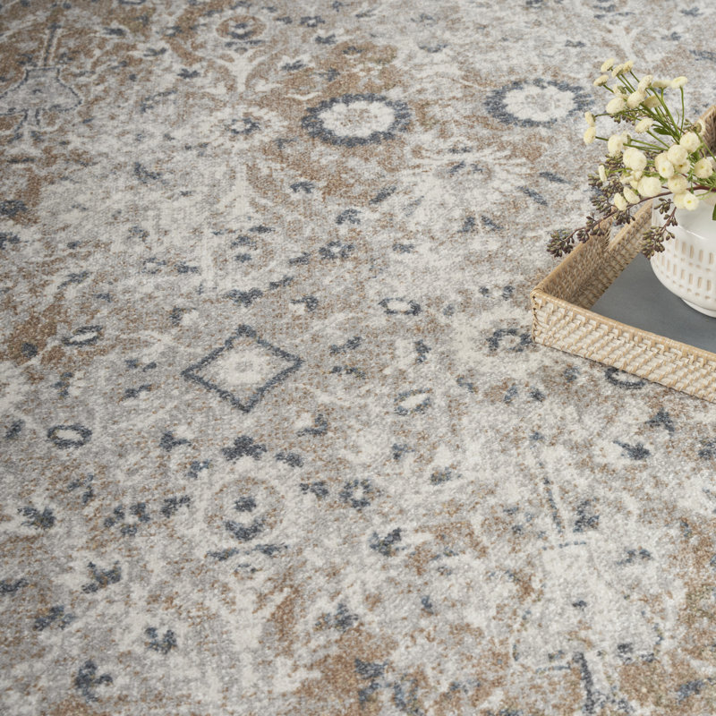 Nourison Astra Machine Washable Silver Taupe Vintage Indoor Rug, Rectangle 5'3" x 7'