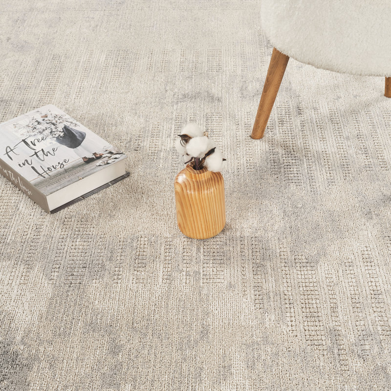 Brook Gray & Ivory Abstract High-Low Modern Rug, 2'2" x 6'0", Gray/Ivory