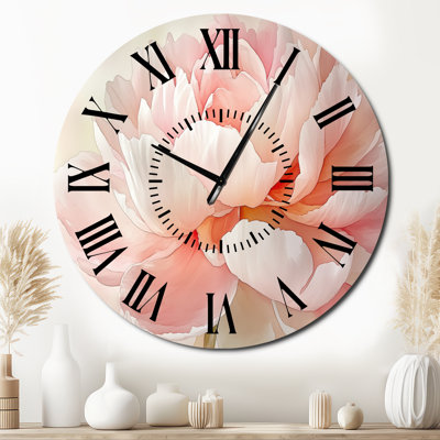 Horloge murale ronde en métal à motif floral de pivoine douce