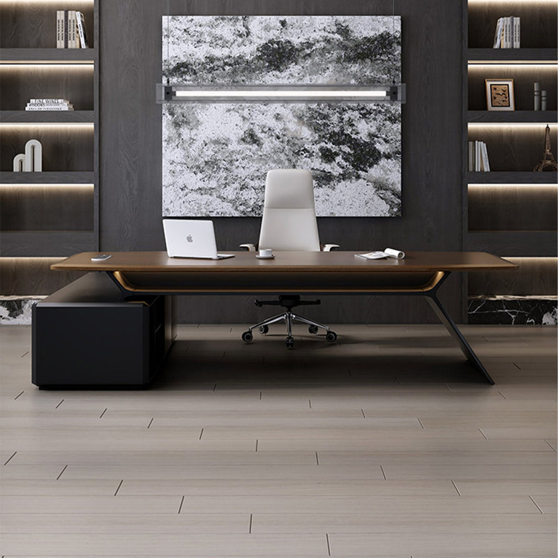 Bureau de direction moderne en L brun, H 29,53 po x l 86,61 po x P 70,87 po