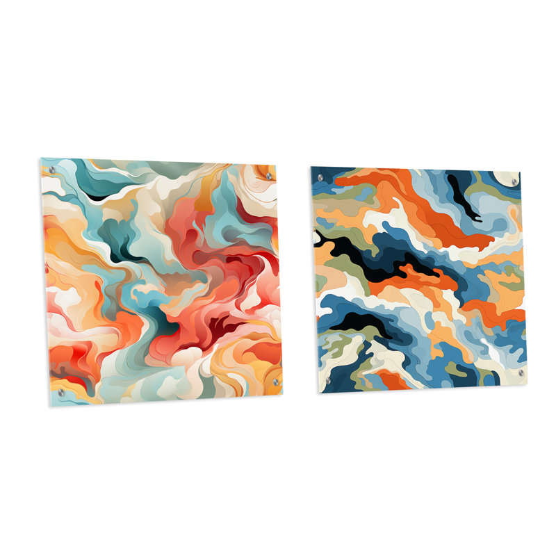 Cordovi - Ensemble de 2 reproductions d'art abstrait en acrylique sur verre, H 16 po x l 33 po