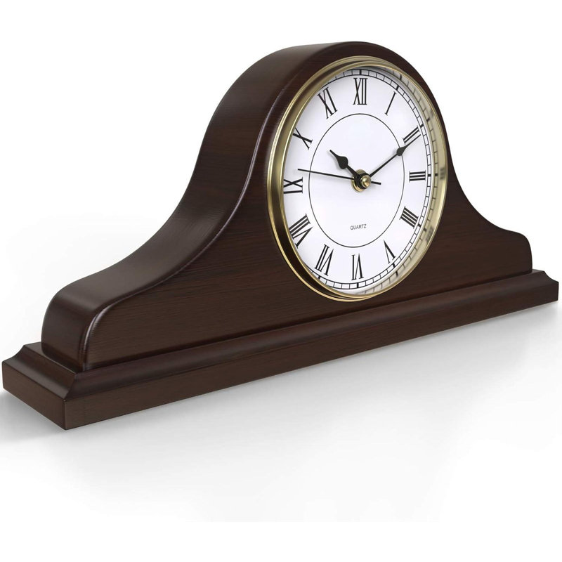 Roman Numeral Solid Wood Quartz Movement / Crystal Tabletop Clock in Dark Brown