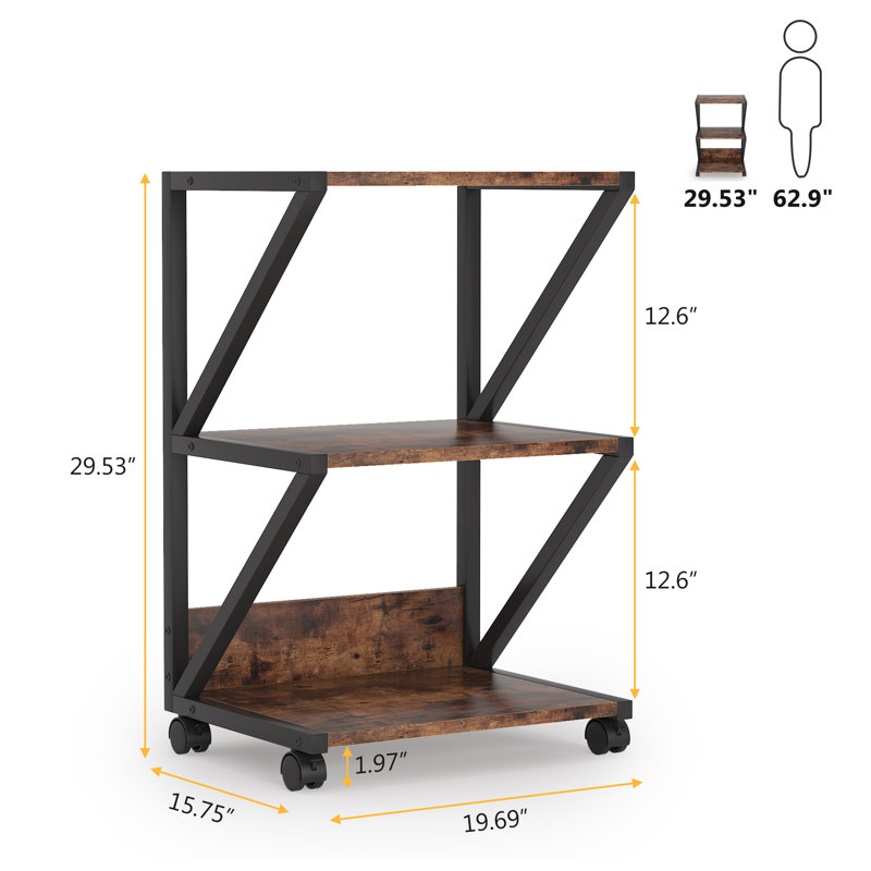 3-Tier Rolling Printer Cart Under Desk Storage with Storage for Home Office