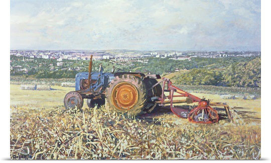 «Harvesting Tractor, 1995» par Martin Decent, Gayora, H 15 po x l 24 po x P 1,5 po, Toile