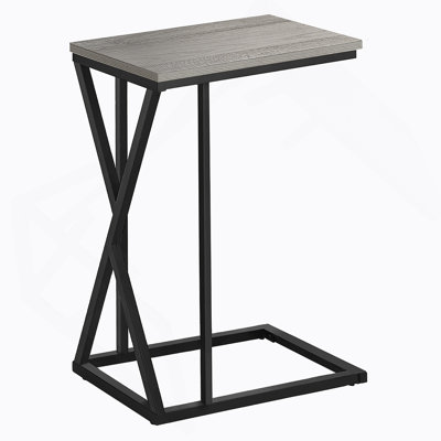 Accent Table, C-Shaped, End, Side, Snack, Brown Laminate, Black Metal, Contemporary, Modern