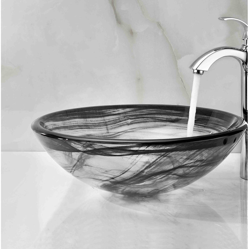 ANZZI Verabue 16.5'' Clear/Gray Tempered Glass Circular Bathroom Sink