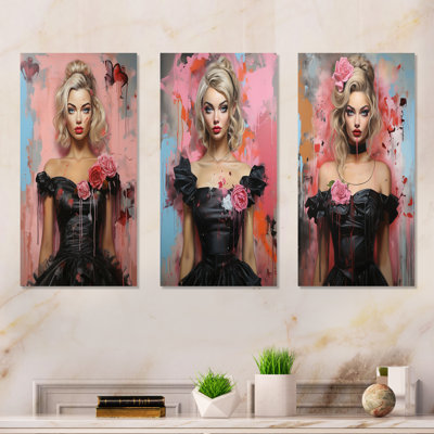 «Pink Glamour», portrait de femme «I», art mural en métal
