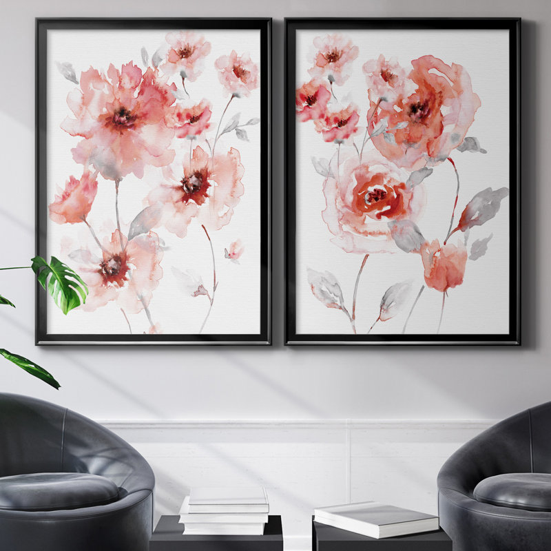 Translucent Blush I - ensemble de 2 reproductions d'art, Pas de tapis, Toile avec cadre noir, H 30,5 po x l 42,5 po x P 3 po