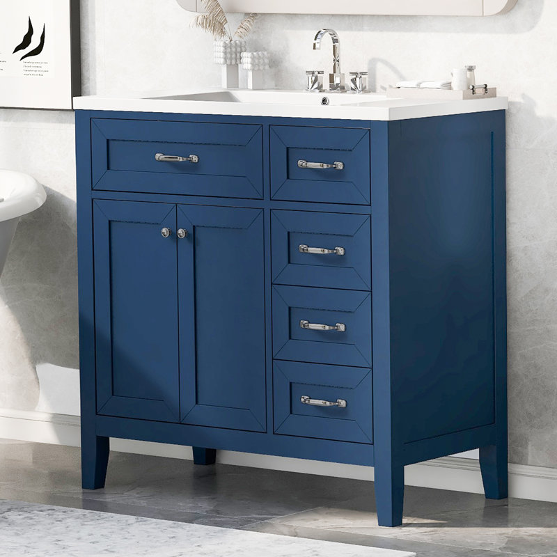 Meuble-lavabo simple 36 po avec plateau en céramique Basden, Bleu