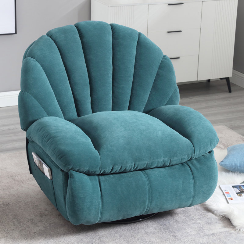 Wide Modern Style Accent Swivel And Rocker Recliner Chair, Manual, Green
