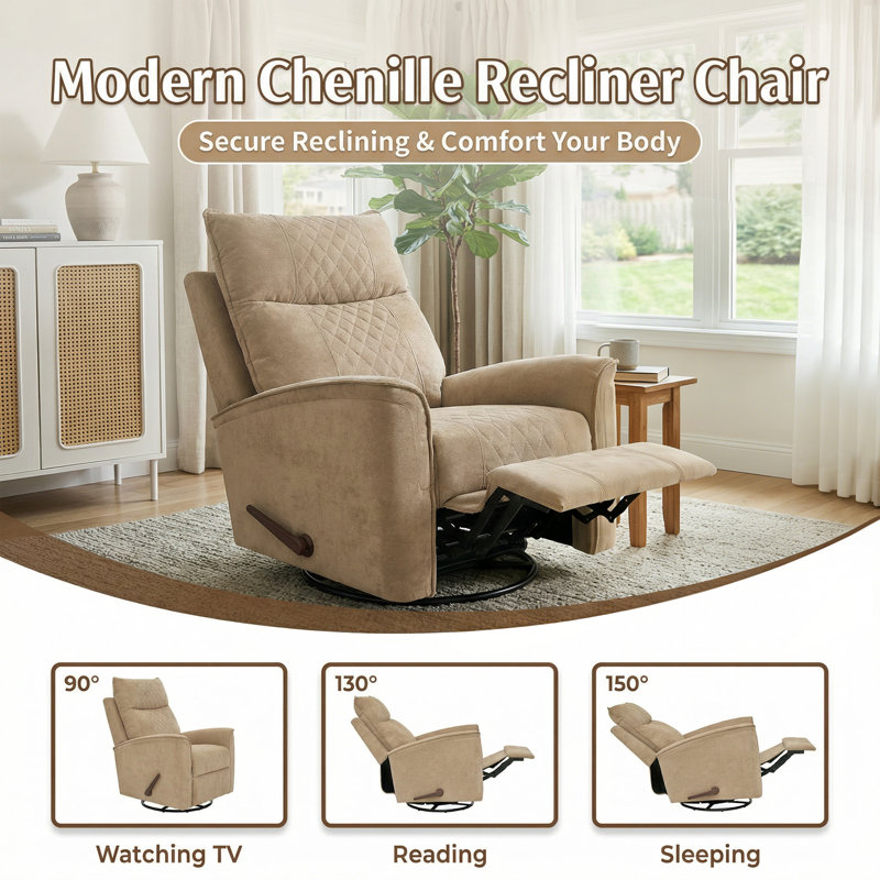 Chenille Recliner Manual Swivel Rocker Recliner For Adults,small Recliners For Small Spaces-brown(set Of 2)