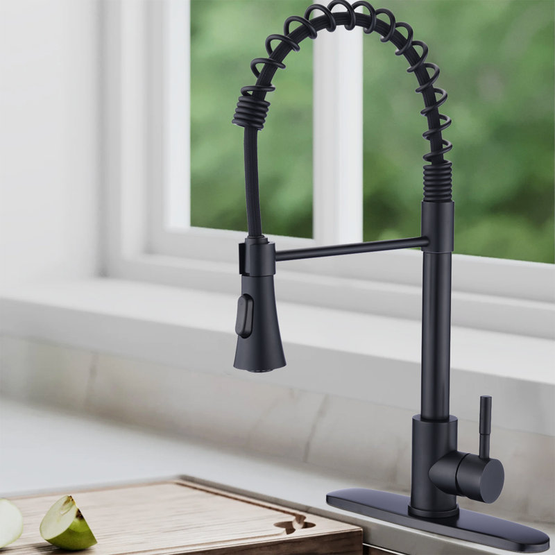 Robinet de cuisine à poignée simple pull down, Noir mat