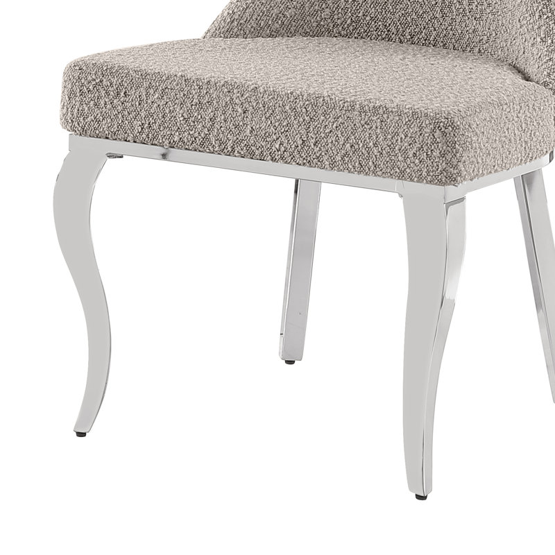 Ensemble de salle à manger en marbre blanc Grand avec chaises d'appoint en tissu Boucle, Gris, Argent argent