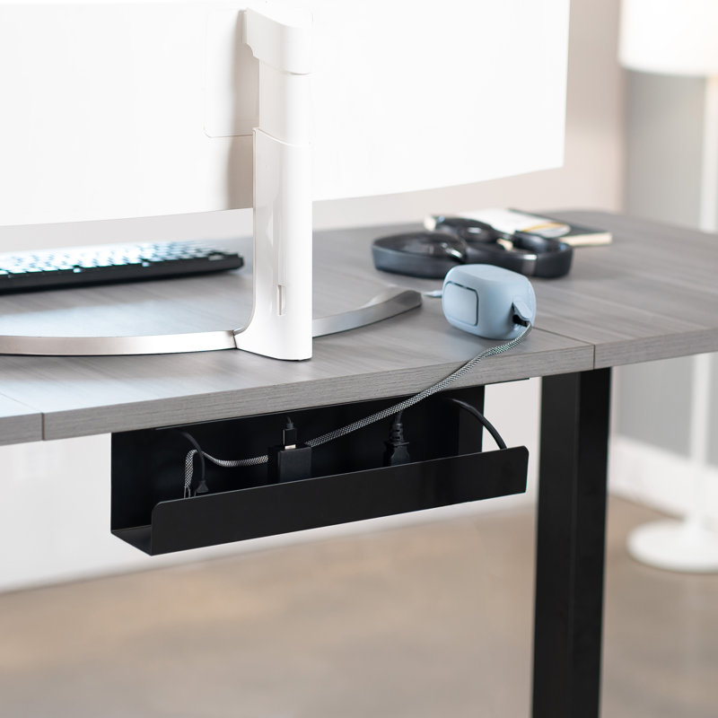 VIVO Black Metal Under Desk Cable Management Tray