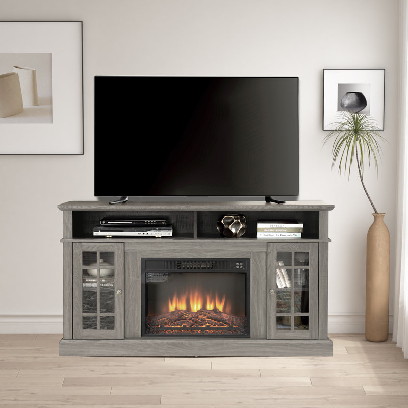 Crédence de rangement avec foyer Robena incluse, Gris