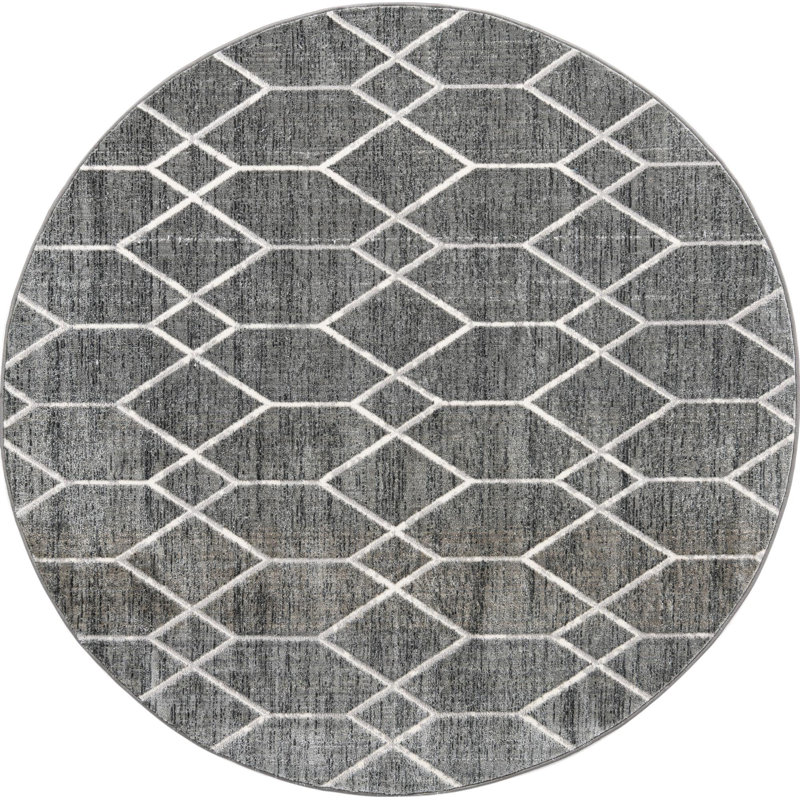 Tapis intérieur rectangulaire en polyester tissé à la machine à motif abstrait Eshin, Rond 7 pi