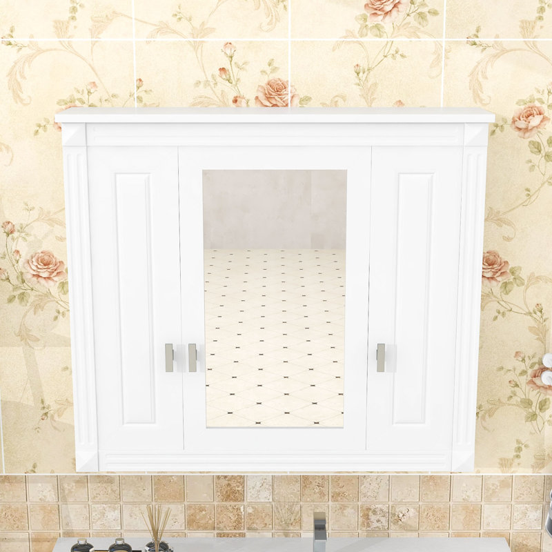 Armoire de rangement murale avec tablettes réglables, rangement dissimulé et résistant à l'humidité, Blanc