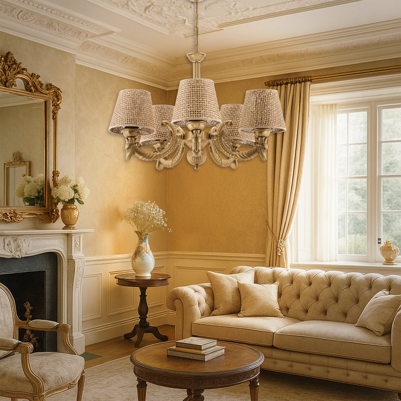 Lustre classique / traditionnel 5 lumières, Brun, Doré