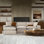 Camila Sectional Sofa with Ottoman, Modern Upholstered L-Shaped Couch, Beige