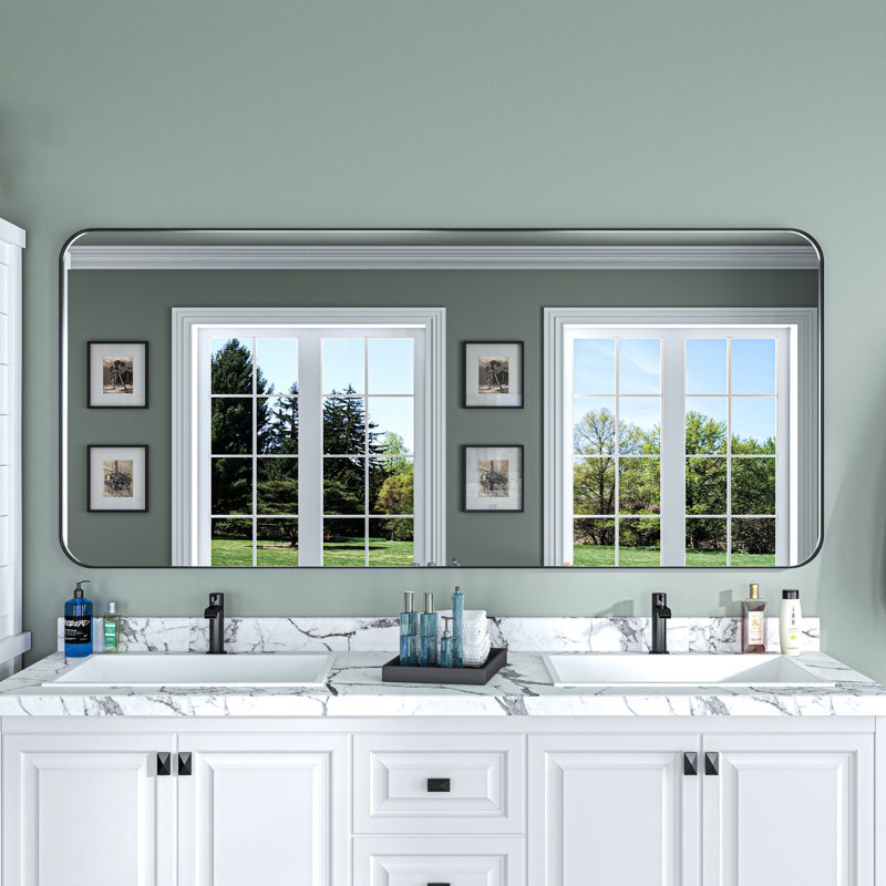 72 in. W * 32 in. H Rectangular Aluminum Framed Wall Bathroom Vanity Mirror in Black, 32" x 72", Rectangle