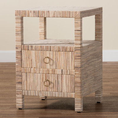 Catara Bohemian Woven Grasscloth 2-Drawer Nightstand