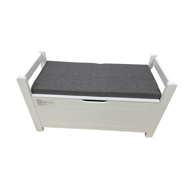 Banc de rangement 36 po avec siège à coussin, couvercle rabattable et charnières de sécurité pour la buanderie