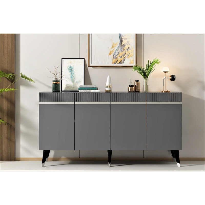 Modern Console Table, Anthracite & Silver, 100% Melamine Coated Particle Board, Thickness: 0.7 inches | Stylish & Functional Design, Perfect for Living Room or Entryway, Easy Assembly