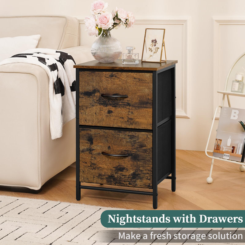 Ensemble de 2 tables de chevet en tissu, Brun rustique
